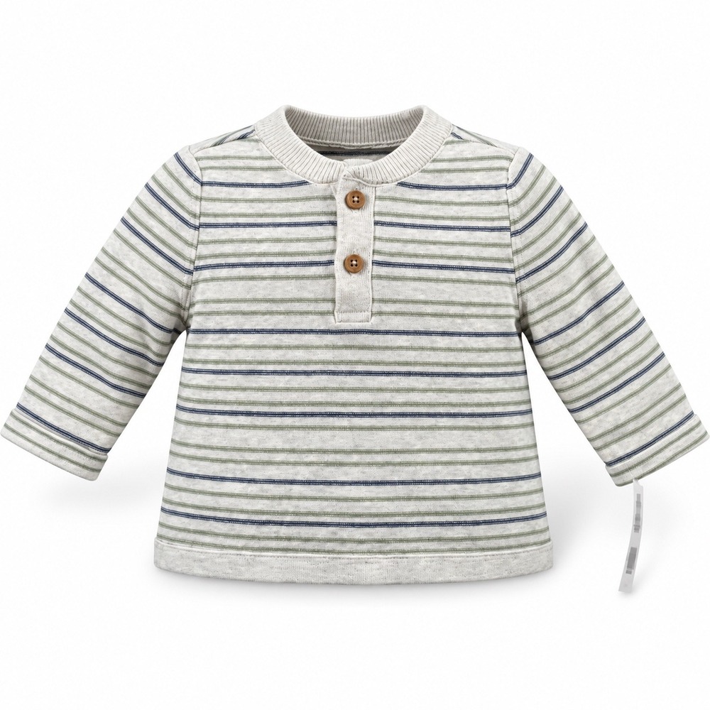 Baby B'gosh Henley Sweater Unisex 6M Oatmeal Green Striped Cotton NWT